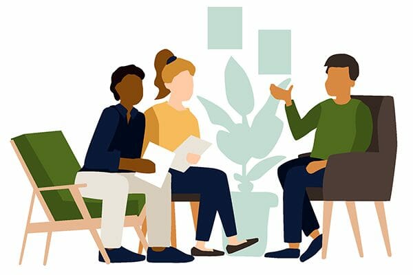 Illustration of people preparing for a retreat