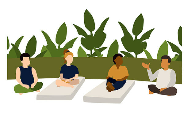 Illustration of people at a retreat