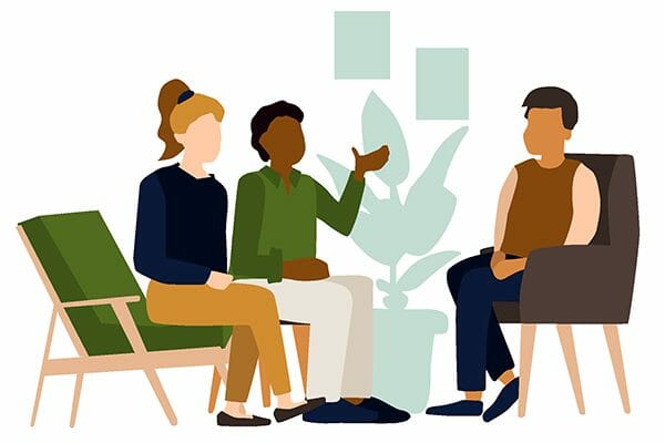 Illustration of retreat participants in integration session